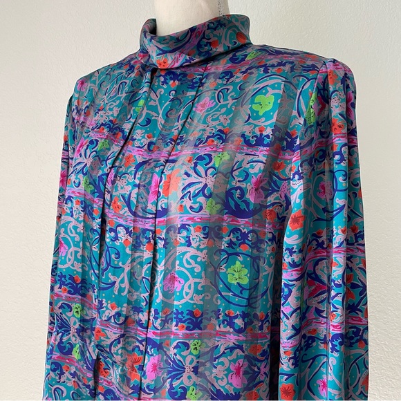 NICOLA AMAZING VINTAGE FLORAL MOCK NECK BUTTON DOWN BALOON SLEEVE BLOUSE TOP - Picture 13 of 16